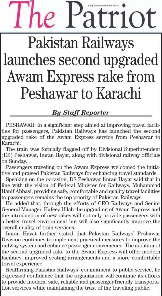 Modernized rail interior for Awam Express